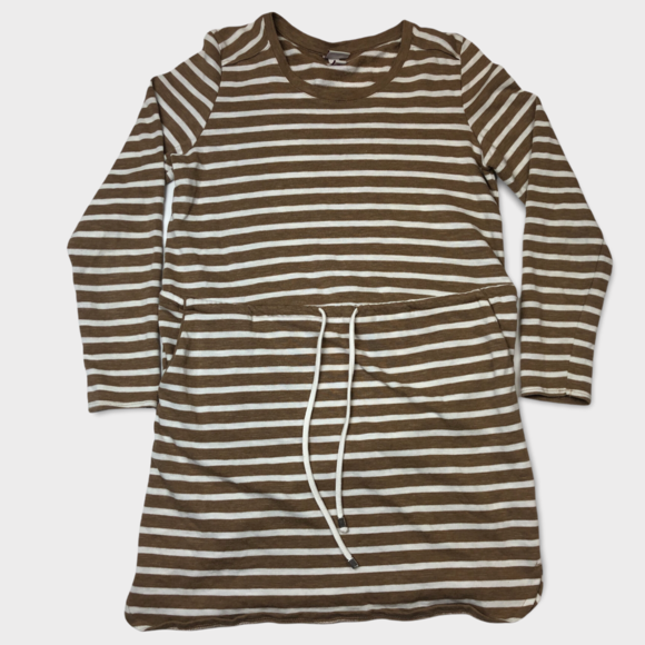 Merona Brown & White Stripe Long Sleeve Drawstring Sweater Dress Size Medium - Picture 1 of 4